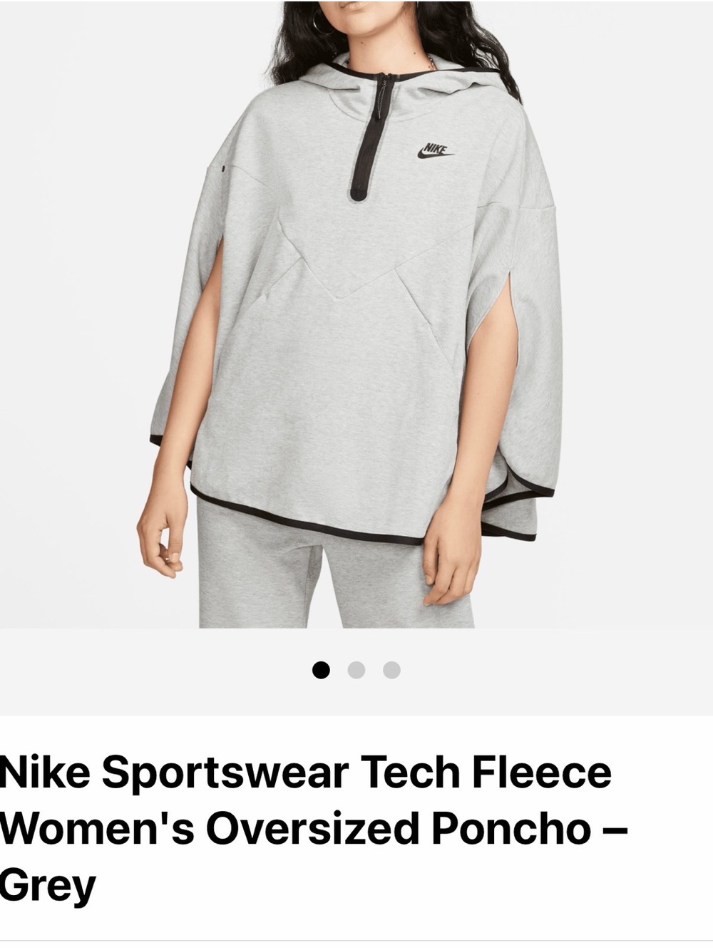 Nike Light Gray Tech Fleece Hooded Poncho with Black Trim